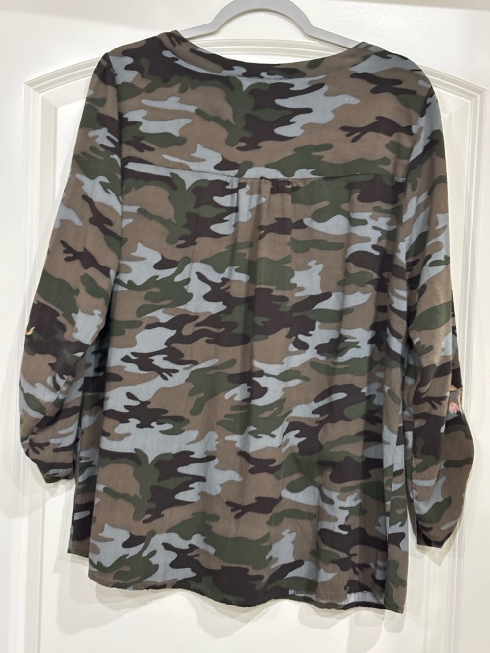 Savanna Jane Camo V-Neck Tunic with Pink and Gold Floral Embroidery - Picture 6 of 6